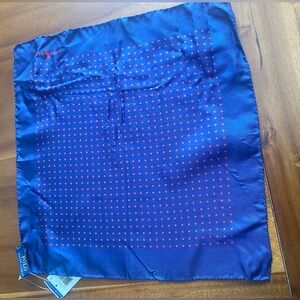 Polo Ralph Lauren Polka Dot Navy And Red 100% Silk Hand Made Pocket Square Scarf